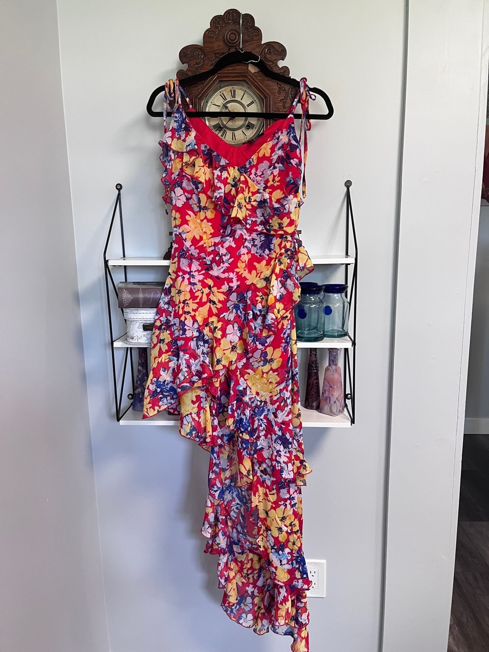 Floral Ruffle mini symetrical Maxi Dress - Pink & Yellow